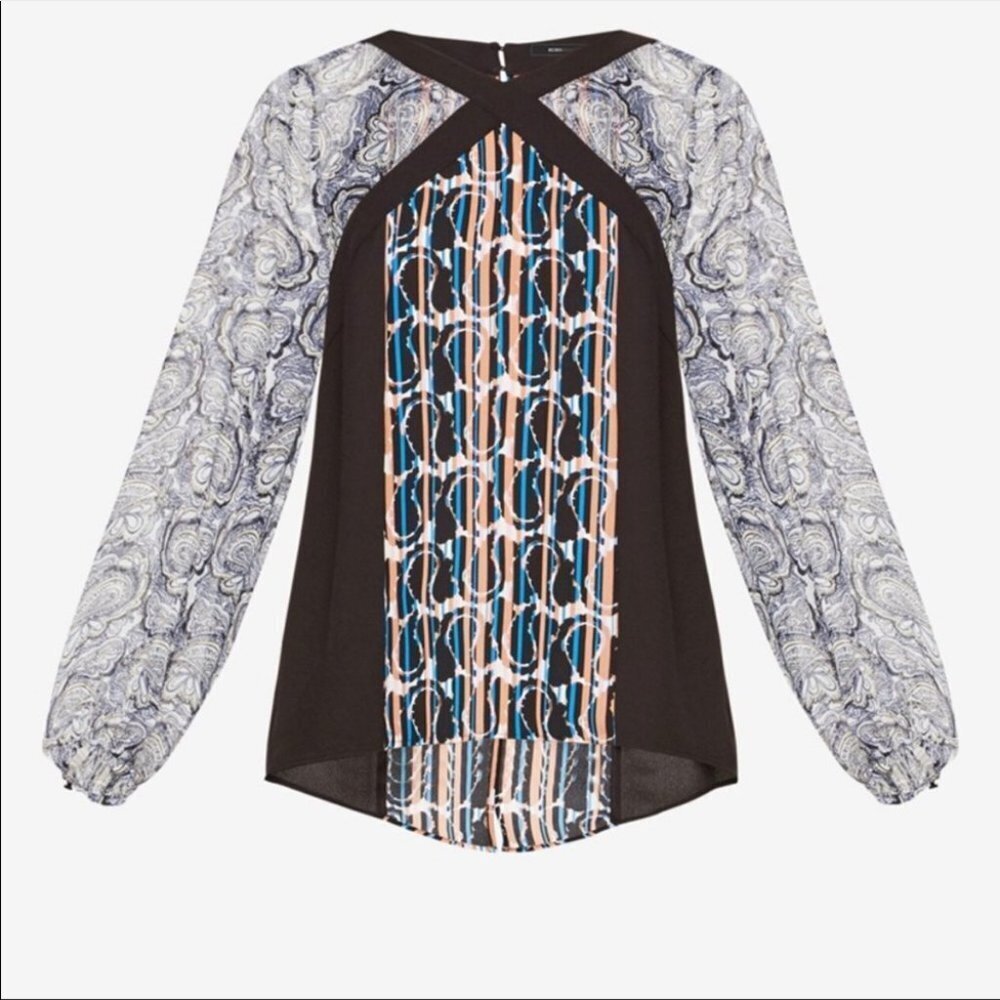 NWT BCBGMAXAZRIA Kathy Abstract paisley print sheer balloon sleeve blouse xxs - Picture 16 of 16